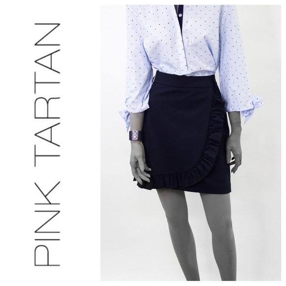 PINK TARTAN Canada Black Wool Polyester Blend Ruffle Edge Bow Hourglass Pencil 4 - Picture 1 of 7